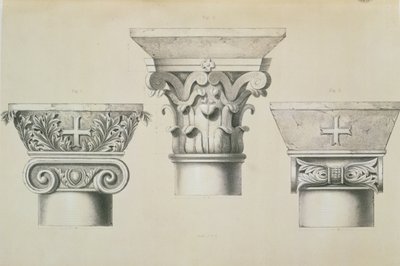 Byzantine Capitals from Columns in the Nave of the Church of St. Demetrius in Thessalonica, pub. by Day und Son by Charles Felix Marie Texier